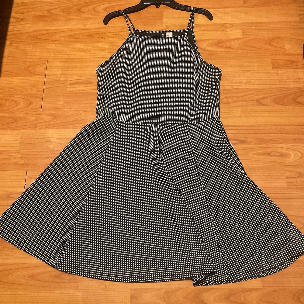 Square neck A line white dotted  dress